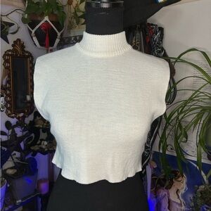 White Ribbed Turtleneck Crop Top